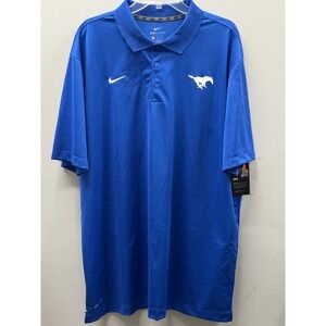 Nike Varsity SMU Mustangs Performance Polo Mens XXL Blue Dri-FIT Embroidered NWT